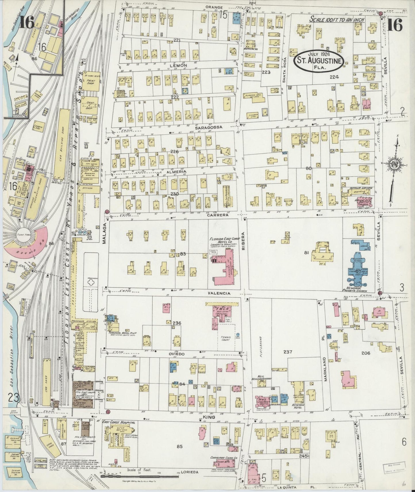 Sanborn Fire Insurance Map from Saint Augustine, Saint John's County, Florida (1924), Sheet #0016 - Complete Map Set gallery image, historic Sanborn map, vintage wall art, Florida Florida