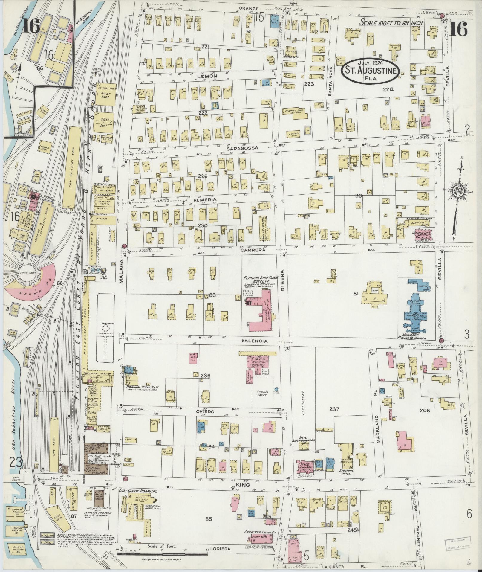 Sanborn Fire Insurance Map from Saint Augustine, Saint John's County, Florida (1924), Sheet #0016 - Complete Map Set gallery image, historic Sanborn map, vintage wall art, Florida Florida