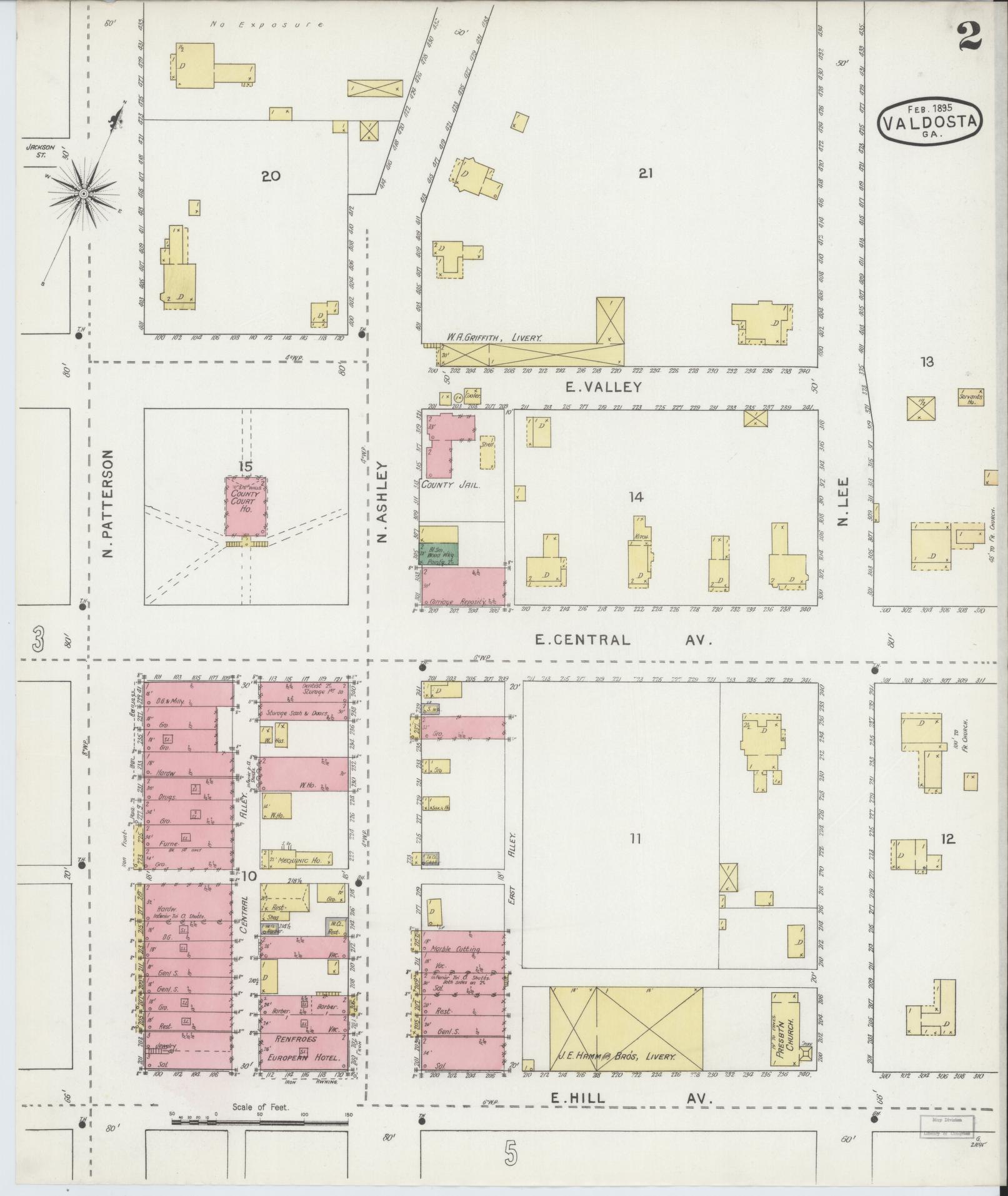 Sanborn Fire Insurance Map from Valdosta, Lowndes County, Georgia (1895), Sheet #0002 - Historic Sanborn Fire Insurance Map Print, vintage old map wall art, antique decor, genealogy gift, Georgia Georgia map
