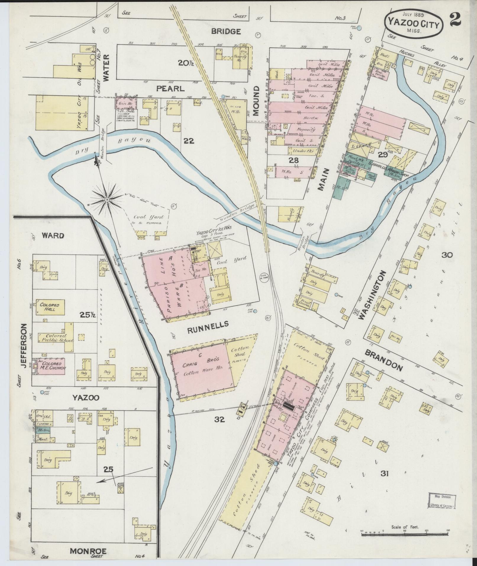 Sanborn Fire Insurance Map from Yazoo City, Yazoo County, Mississippi (1889), Sheet #0002 - Historic Sanborn Fire Insurance Map Print, vintage old map wall art, antique decor, genealogy gift, Mississippi Mississippi map