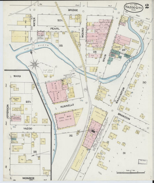 Sanborn Fire Insurance Map from Yazoo City, Yazoo County, Mississippi (1889), Sheet #0002 - Historic Sanborn Fire Insurance Map Print, vintage old map wall art, antique decor, genealogy gift, Mississippi Mississippi map