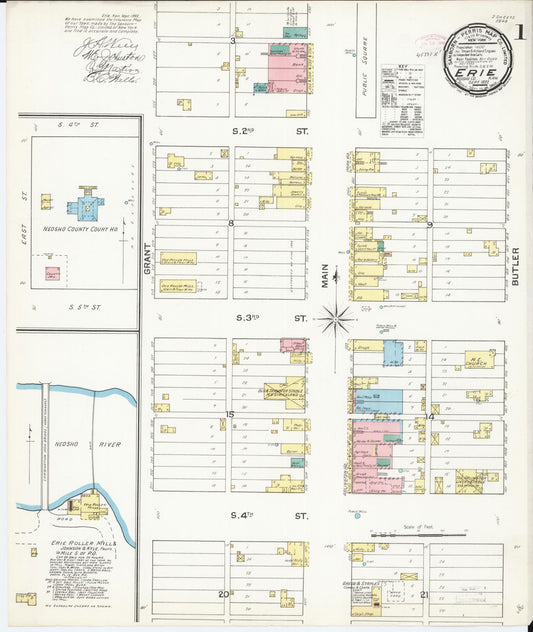 Sanborn Fire Insurance Map from Erie, Neosho County, Kansas (1892), Sheet #0001 - Historic Sanborn Fire Insurance Map Print, vintage old map wall art, antique decor, genealogy gift, Kansas Kansas map
