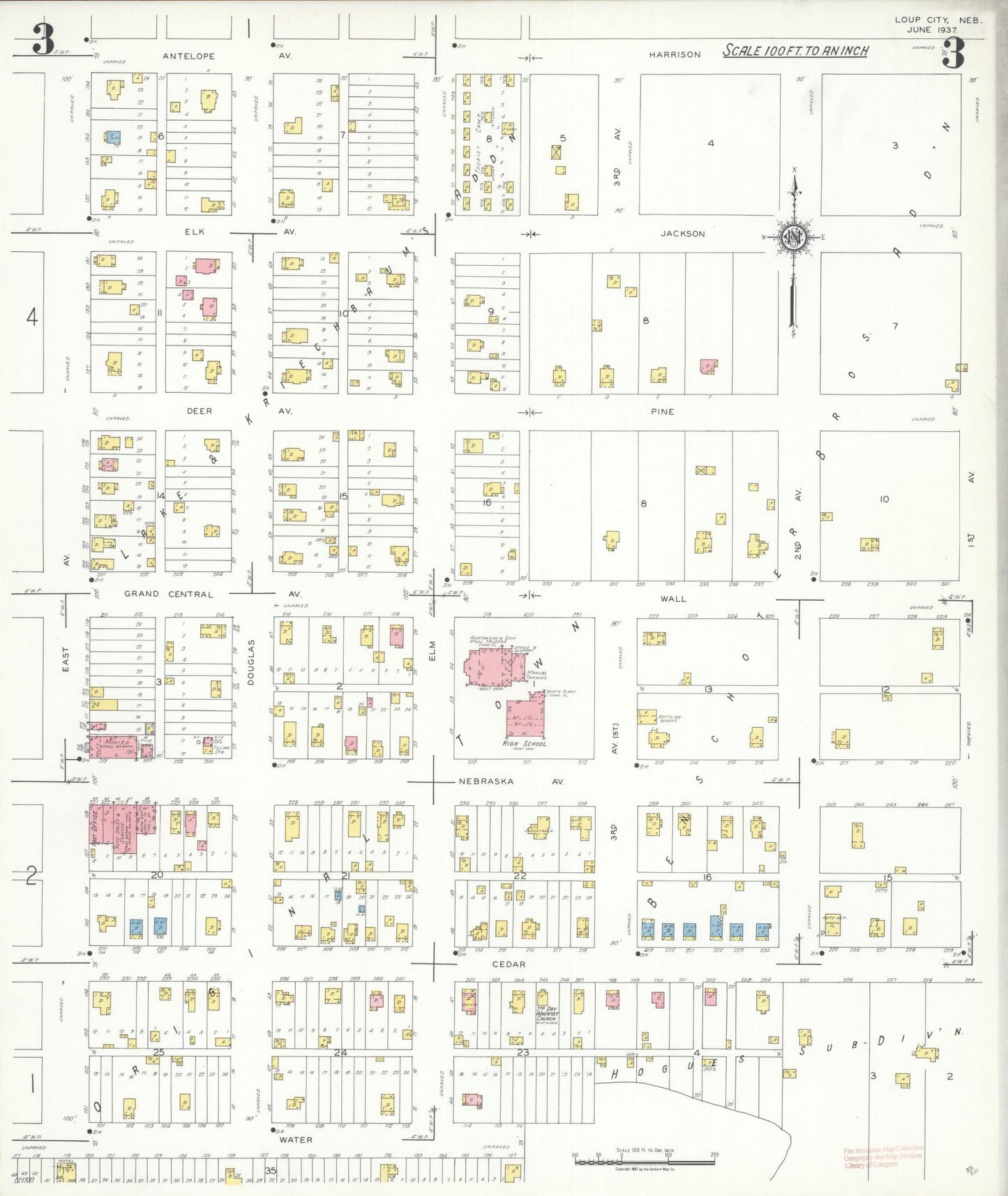 Sanborn Fire Insurance Map from Loup City, Sherman County, Nebraska (1937), Sheet #0003 - Complete Map Set gallery image, historic Sanborn map, vintage wall art, Nebraska Nebraska