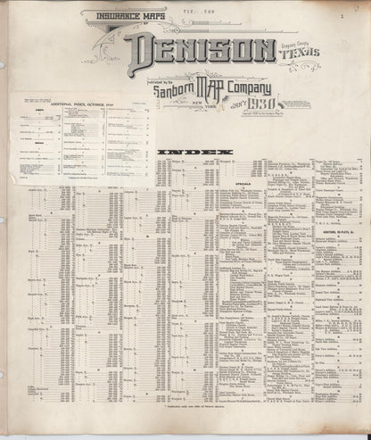 Sanborn Fire Insurance Map from Denison, Grayson County, Texas (1949), Sheet #0001 - Historic Sanborn Fire Insurance Map Print, vintage old map wall art, antique decor, genealogy gift, Texas Texas map