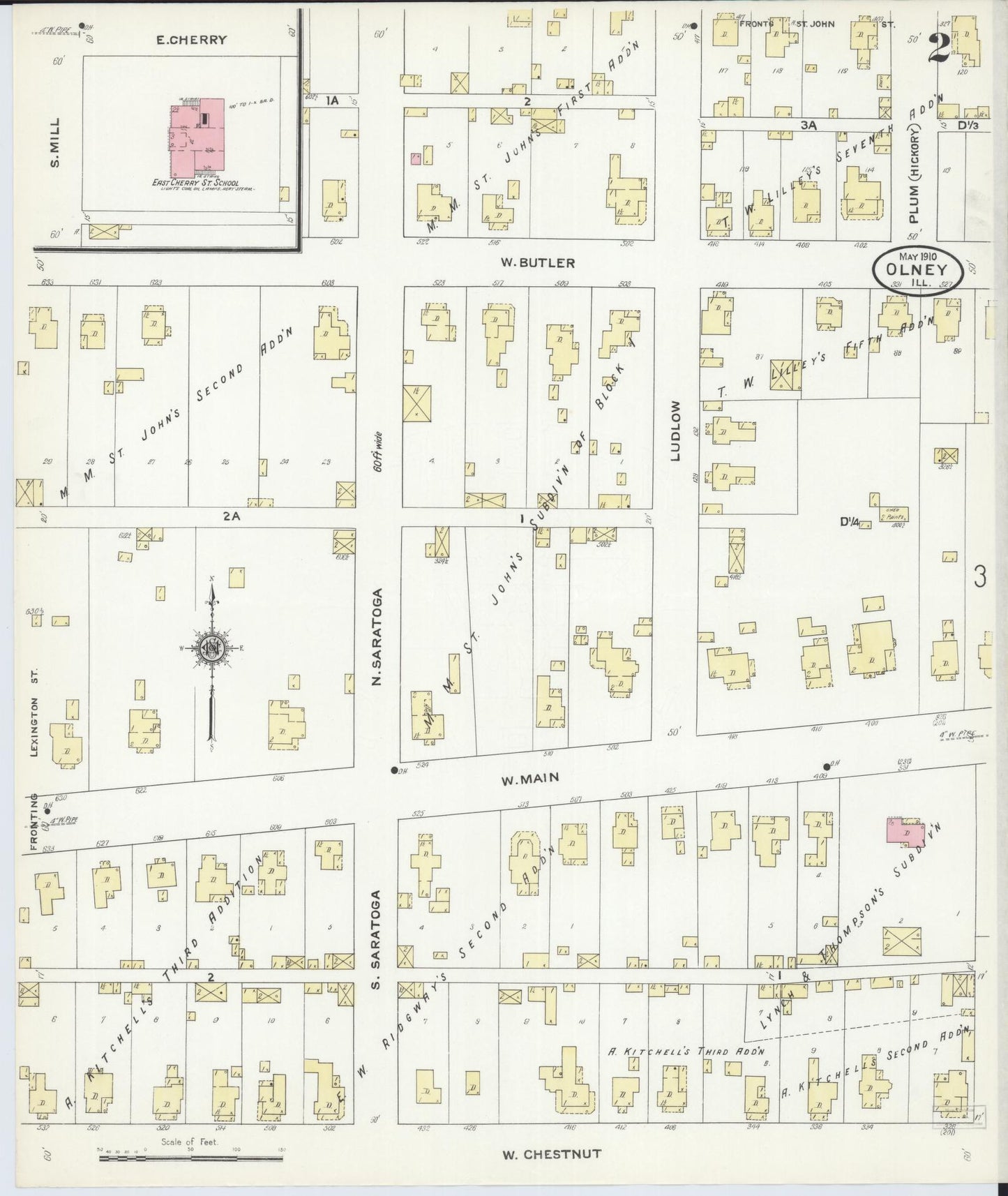 Sanborn Fire Insurance Map from Olney, Richland County, Illinois (1910), Sheet #0002 - Complete Map Set gallery image, historic Sanborn map, vintage wall art, Illinois Illinois