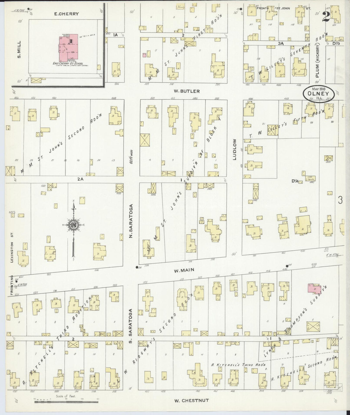 Sanborn Fire Insurance Map from Olney, Richland County, Illinois (1910), Sheet #0002 - Complete Map Set gallery image, historic Sanborn map, vintage wall art, Illinois Illinois