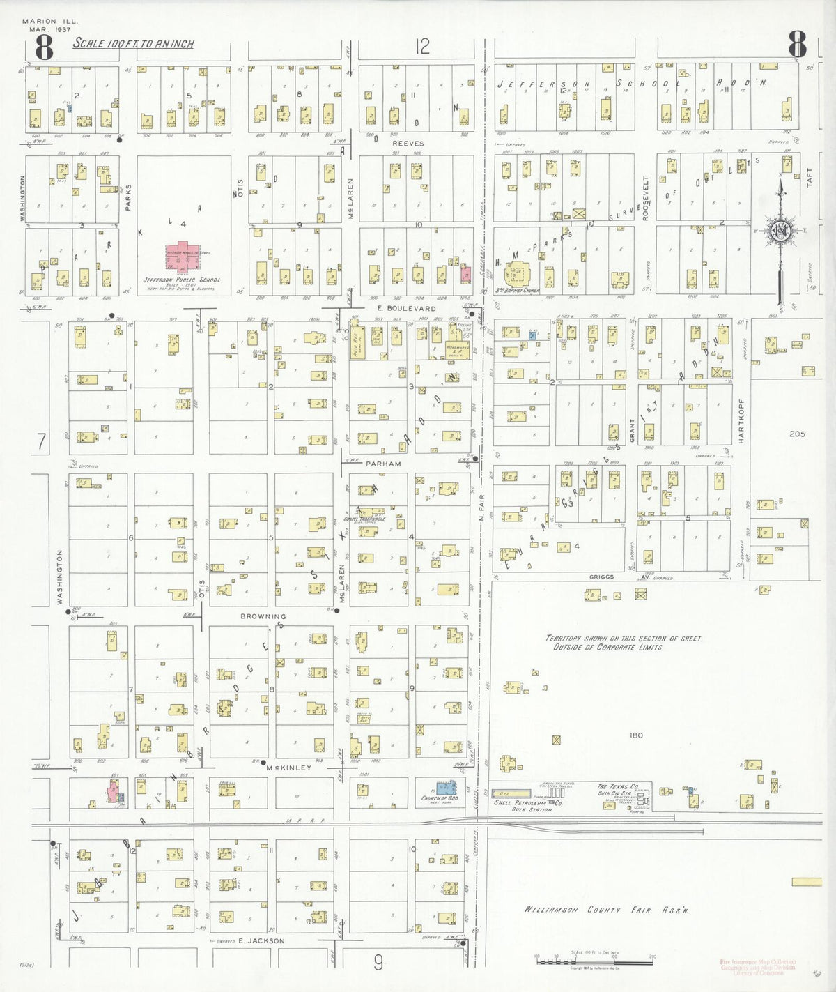 Sanborn Fire Insurance Map from Marion, Williamson County, Illinois (1937), Sheet #0008 - Complete Map Set gallery image, historic Sanborn map, vintage wall art, Illinois Illinois