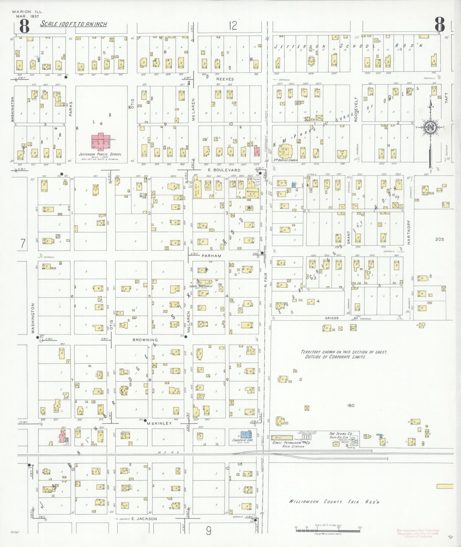 Sanborn Fire Insurance Map from Marion, Williamson County, Illinois (1937), Sheet #0008 - Complete Map Set gallery image, historic Sanborn map, vintage wall art, Illinois Illinois