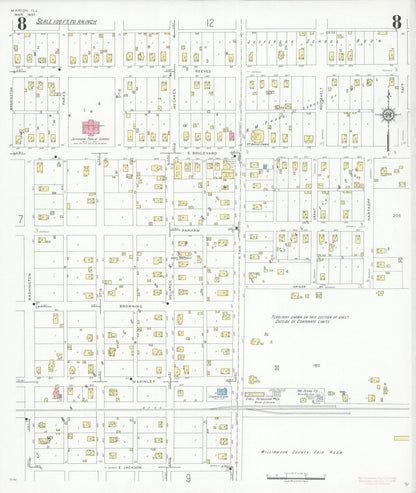 Sanborn Fire Insurance Map from Marion, Williamson County, Illinois (1937), Sheet #0008 - Complete Map Set gallery image, historic Sanborn map, vintage wall art, Illinois Illinois