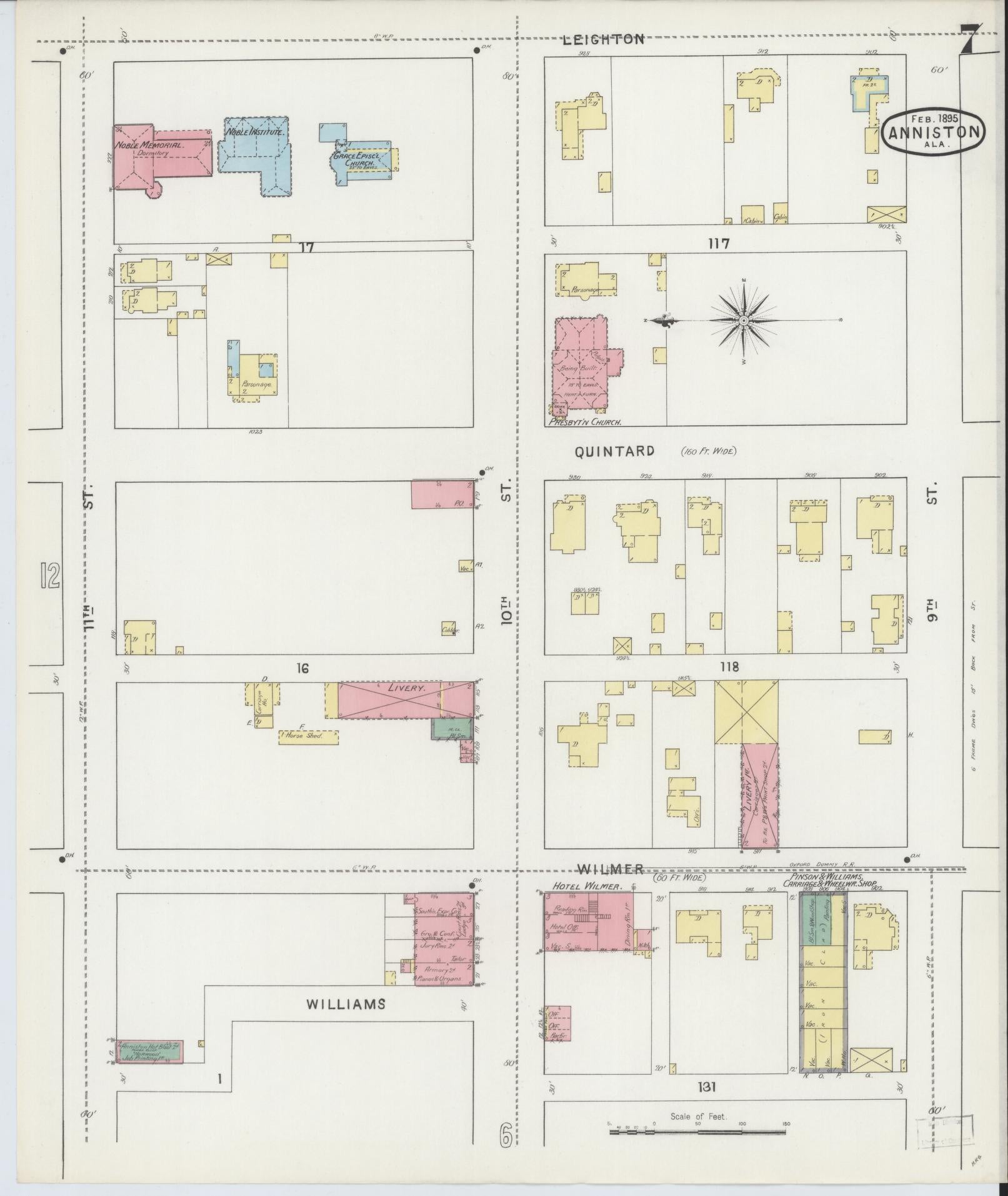 Sanborn Fire Insurance Map from Anniston, Calhoun County, Alabama (1895), Sheet #0007 - Historic Sanborn Fire Insurance Map Print, vintage old map wall art, antique decor, genealogy gift, Alabama Alabama map