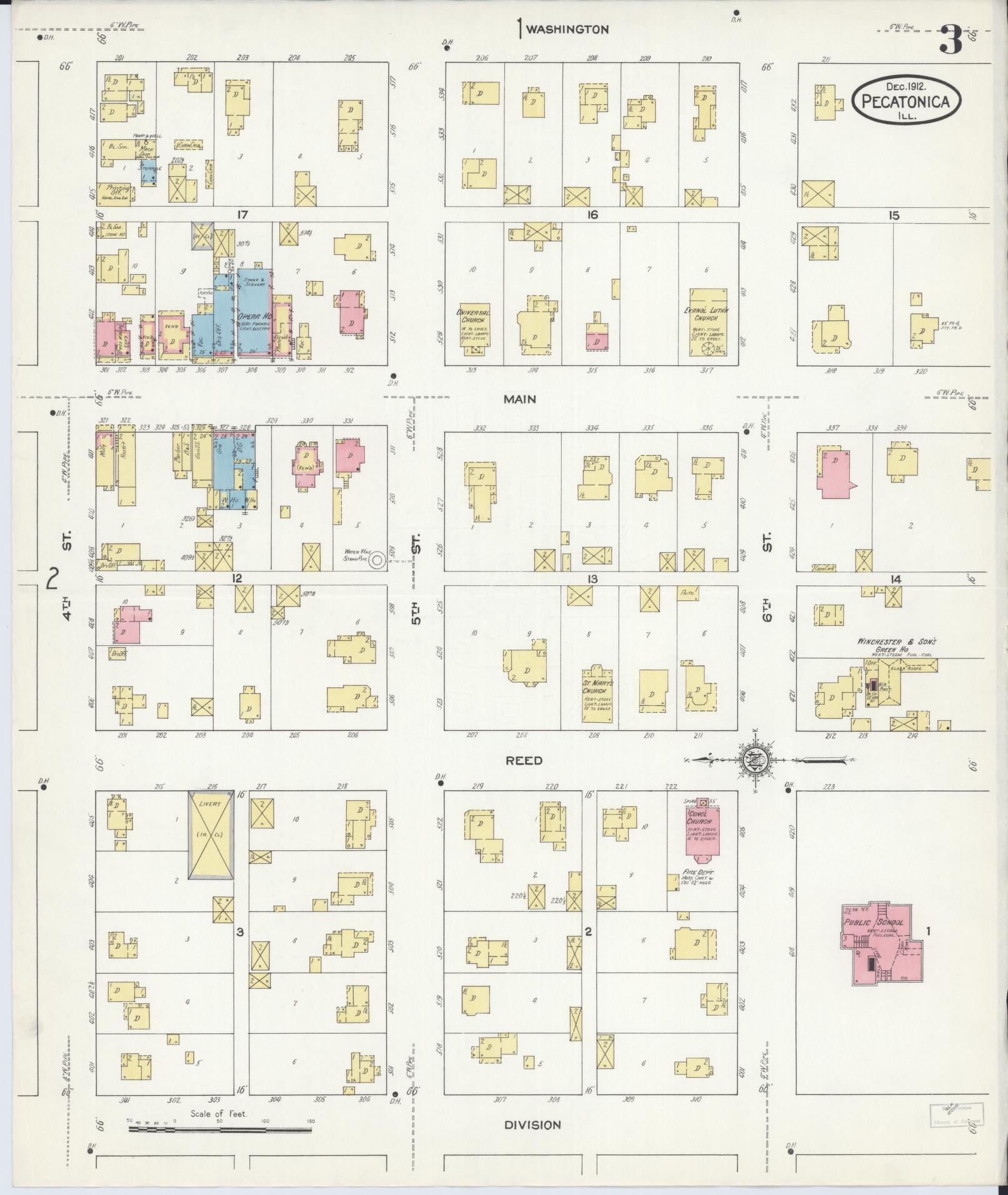 Sanborn Fire Insurance Map from Pecatonica, Winnebago County, Illinois (1912), Sheet #0003 - Historic Sanborn Fire Insurance Map Print, vintage old map wall art, antique decor, genealogy gift, Illinois Illinois map