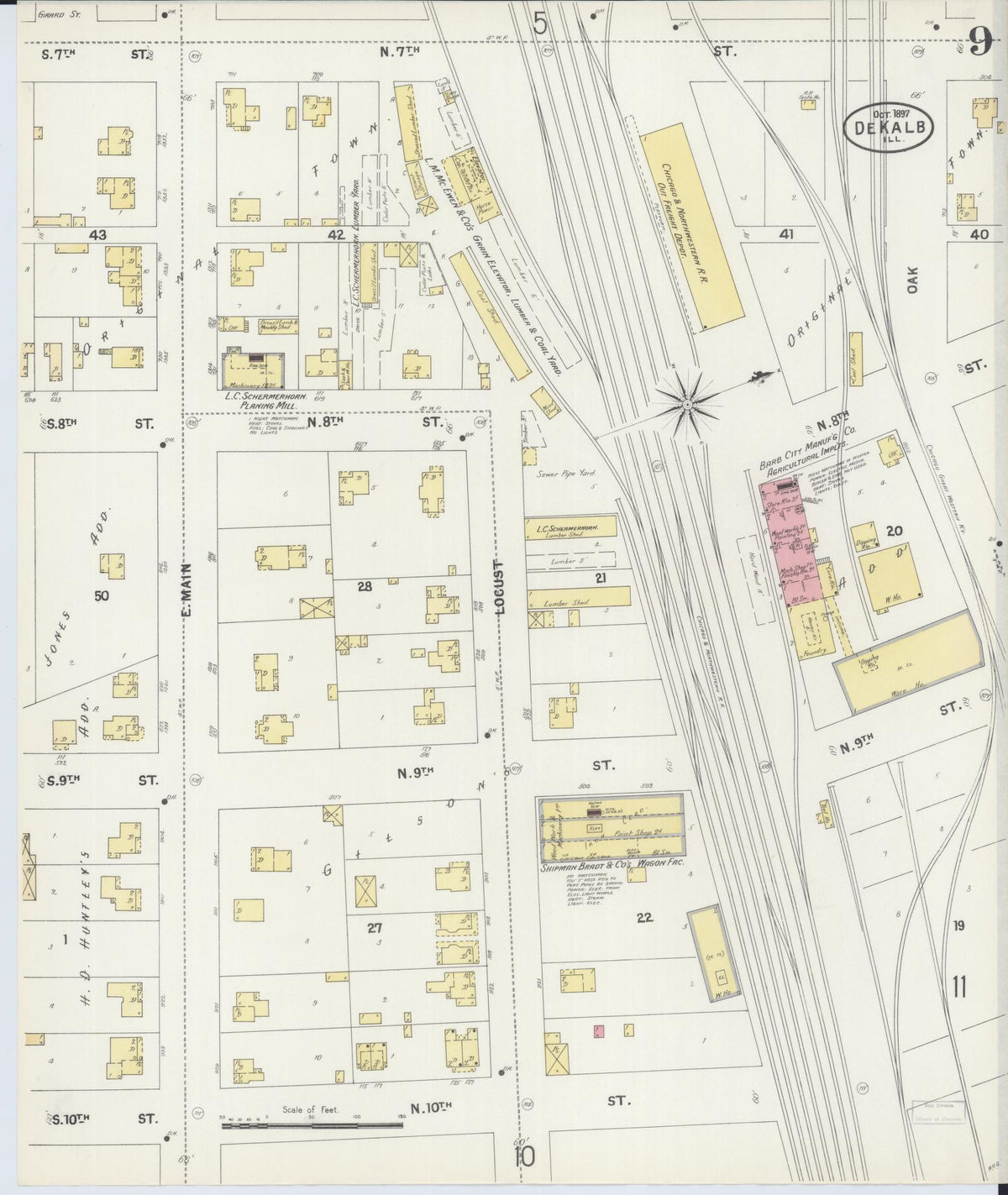 Sanborn Fire Insurance Map from De Kalb, De Kalb County, Illinois (1897), Sheet #0009 - Complete Map Set gallery image, historic Sanborn map, vintage wall art, Illinois Illinois