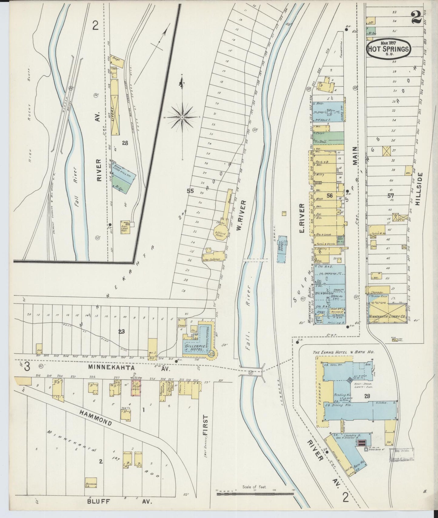 Sanborn Fire Insurance Map from Hot Springs, Fall River County, South Dakota (1897), Sheet #0002 - Complete Map Set gallery image, historic Sanborn map, vintage wall art, South Dakota South Dakota