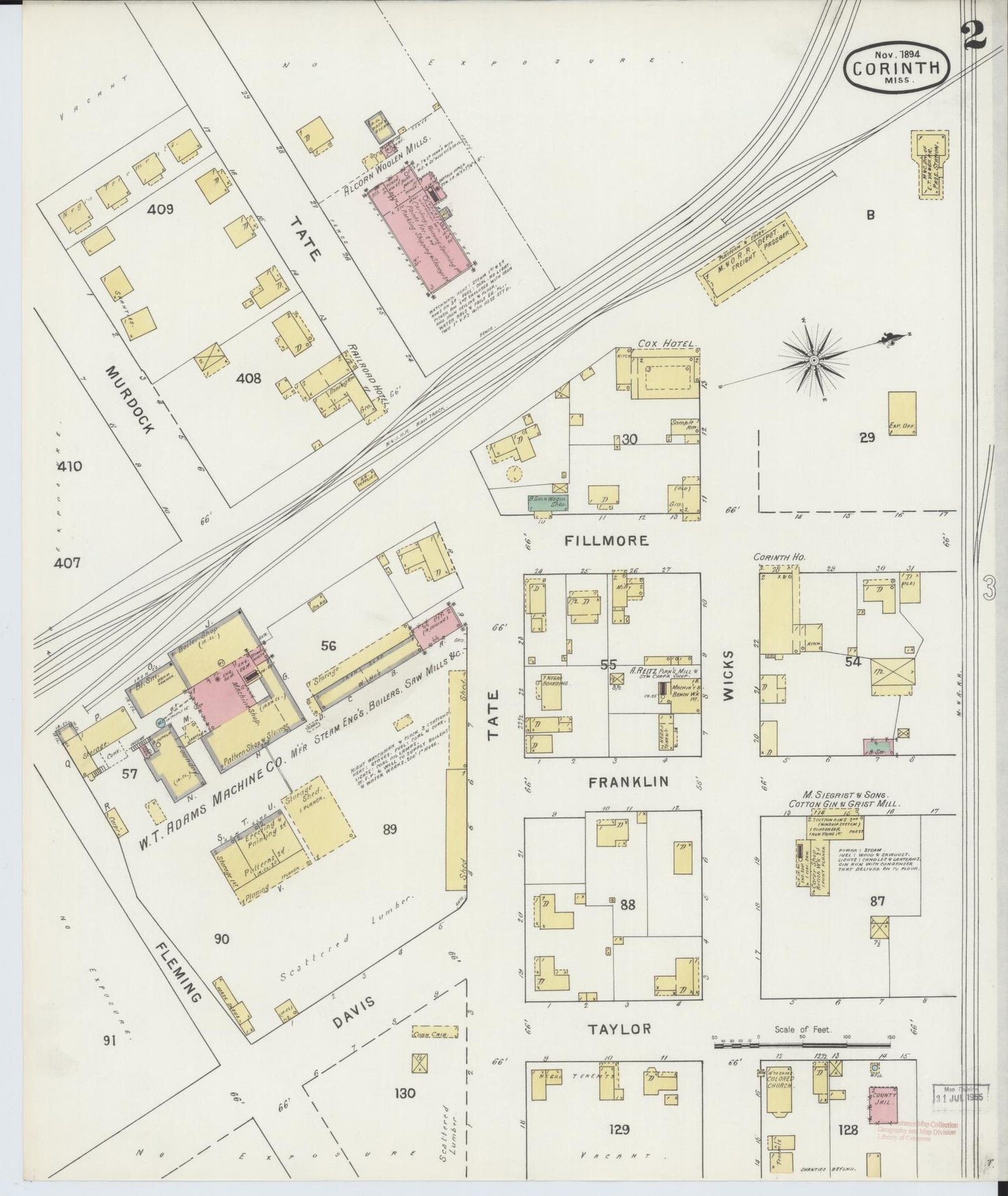 Sanborn Fire Insurance Map from Corinth, Alcorn County, Mississippi (1894), Sheet #0002 - Complete Map Set gallery image, historic Sanborn map, vintage wall art, Mississippi Mississippi