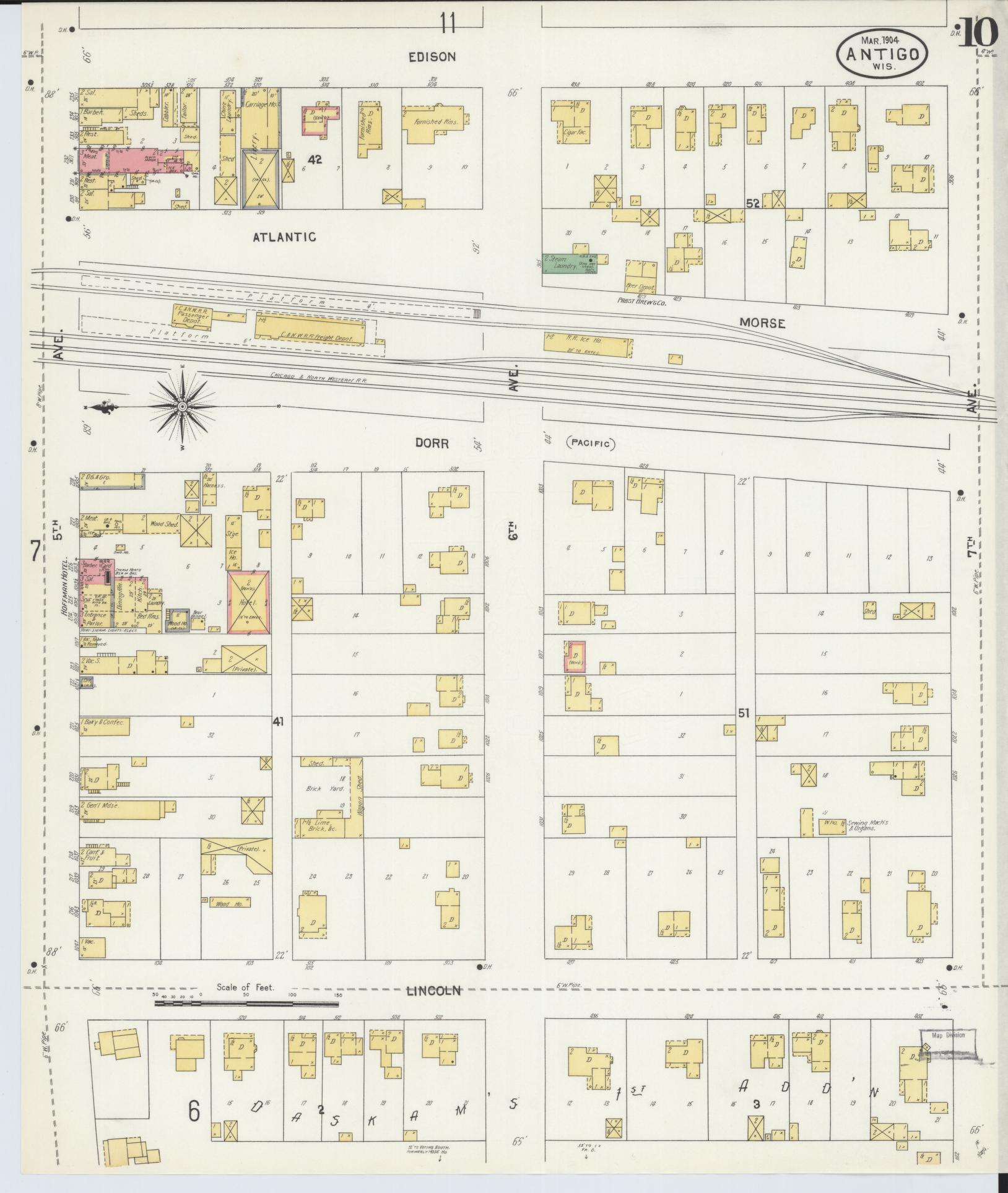 Sanborn Fire Insurance Map from Antigo, Langlade County, Wisconsin (1904), Sheet #0010 - Historic Sanborn Fire Insurance Map Print, vintage old map wall art, antique decor, genealogy gift, Wisconsin Wisconsin map
