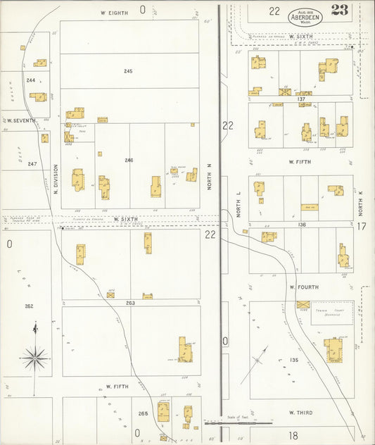 Sanborn Fire Insurance Map from Aberdeen, Grays Harbor County, Washington (1906), Sheet #0023 - Historic Sanborn Fire Insurance Map Print, vintage old map wall art, antique decor, genealogy gift, Washington Washington map