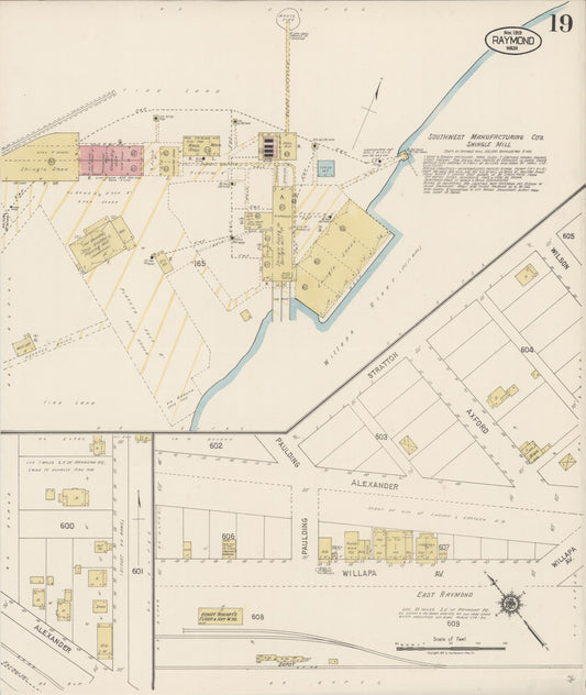 Sanborn Fire Insurance Map from Raymond, Pacific County, Washington (1919), Sheet #0019 - Historic Sanborn Fire Insurance Map Print, vintage old map wall art, antique decor, genealogy gift, Washington Washington map
