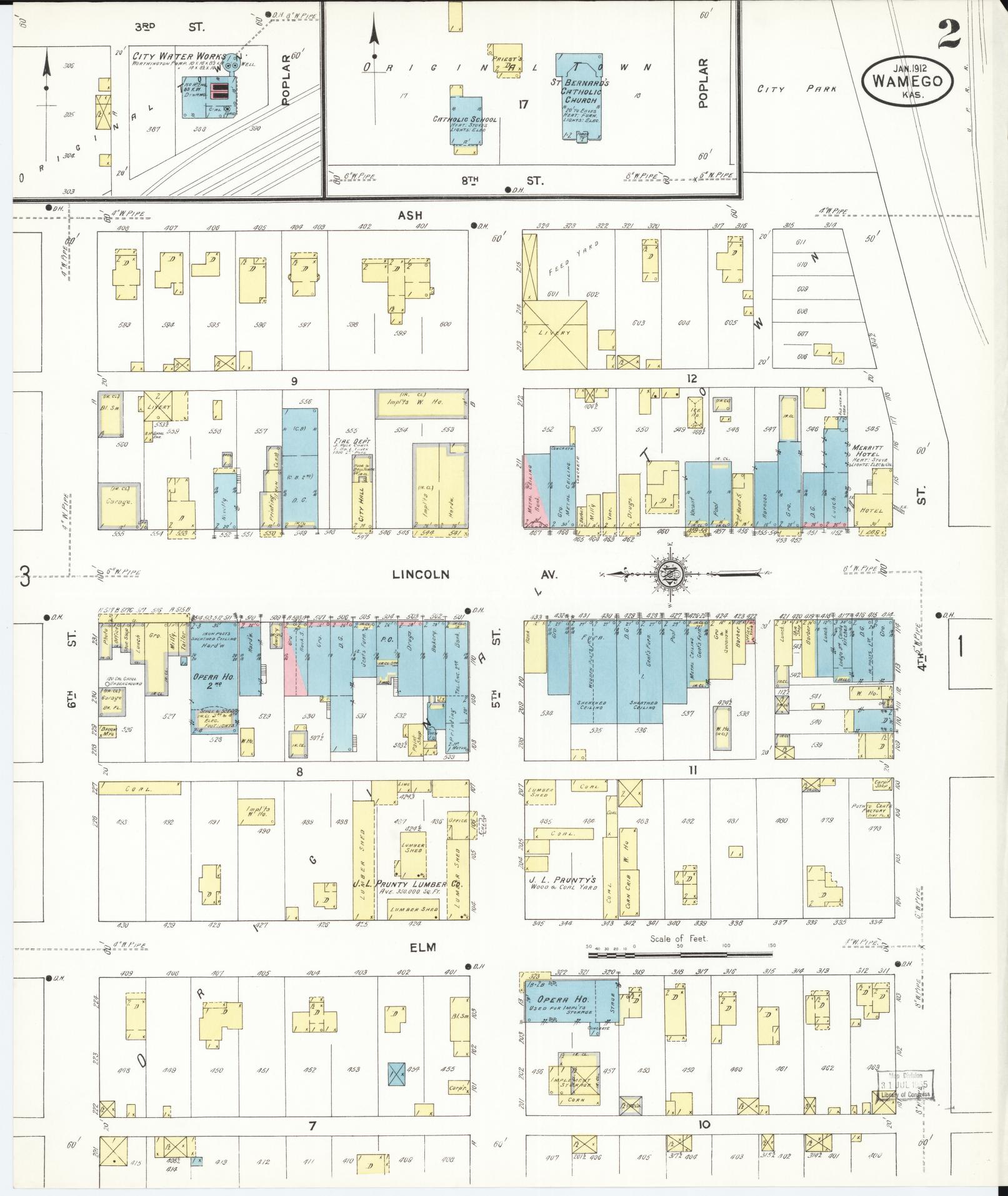 Sanborn Fire Insurance Map from Wamego, Pottawatomie County, Kansas (1912), Sheet #0002 - Historic Sanborn Fire Insurance Map Print, vintage old map wall art, antique decor, genealogy gift, Kansas Kansas map