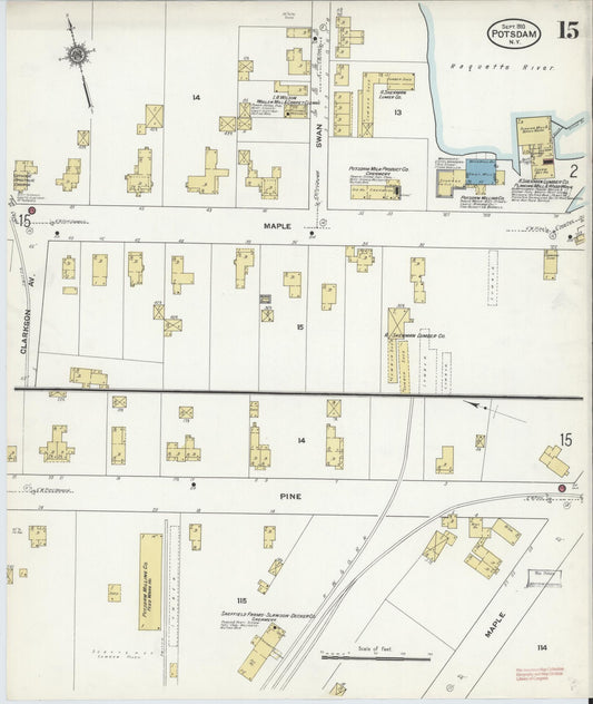 Sanborn Fire Insurance Map from Potsdam, St. Lawrence County, New York (1910), Sheet #0015 - Historic Sanborn Fire Insurance Map Print, vintage old map wall art, antique decor, genealogy gift, New York New York map
