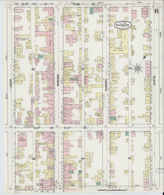 Sanborn Fire Insurance Map from Hudson, Columbia County, New York (1889), Sheet #0006 - Historic Sanborn Fire Insurance Map Print, vintage old map wall art, antique decor, genealogy gift, New York New York map