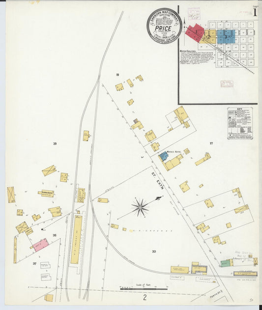 Sanborn Fire Insurance Map from Price, Carbon County, Utah (1908), Sheet #0001 - Complete Map Set gallery image, historic Sanborn map, vintage wall art, Utah Utah