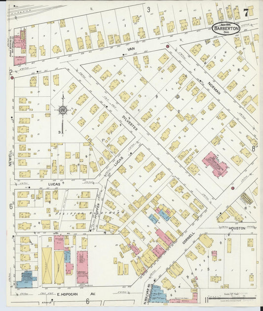 Sanborn Fire Insurance Map from Barberton, Summit County, Ohio (1916), Sheet #0007 - Historic Sanborn Fire Insurance Map Print, vintage old map wall art, antique decor, genealogy gift, Ohio Ohio map