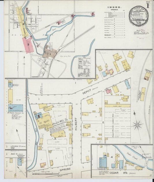Sanborn Fire Insurance Map from Cedarburg, Ozaukee County, Wisconsin (1893), Sheet #0001 - Historic Sanborn Fire Insurance Map Print, vintage old map wall art, antique decor, genealogy gift, Wisconsin Wisconsin map