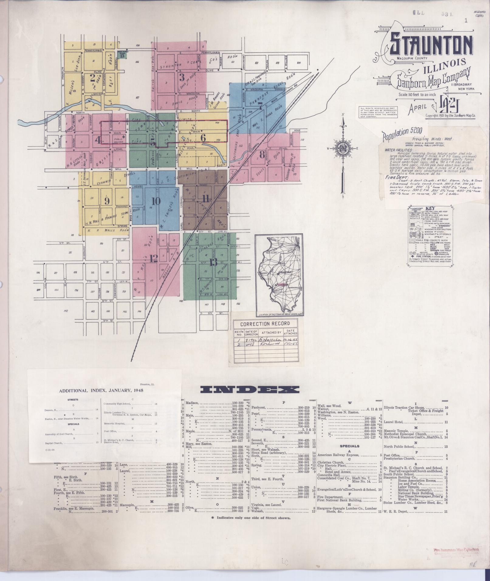 Sanborn Fire Insurance Map from Staunton, Macoupin County, Illinois (1948), Sheet #0001 - Historic Sanborn Fire Insurance Map Print, vintage old map wall art, antique decor, genealogy gift, Illinois Illinois map