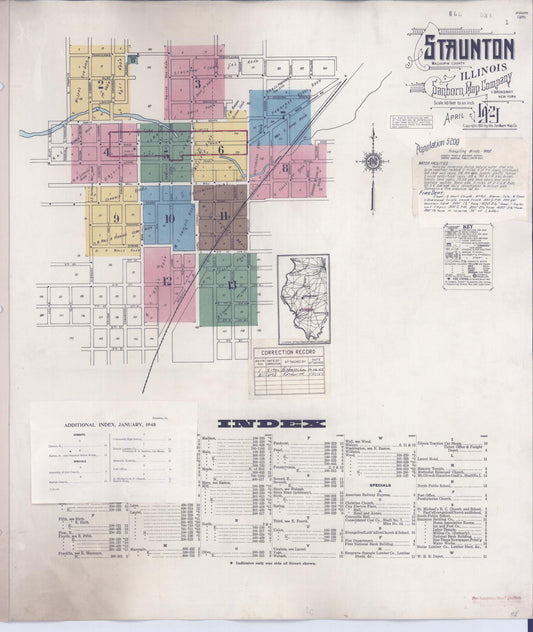 Sanborn Fire Insurance Map from Staunton, Macoupin County, Illinois (1948), Sheet #0001 - Historic Sanborn Fire Insurance Map Print, vintage old map wall art, antique decor, genealogy gift, Illinois Illinois map