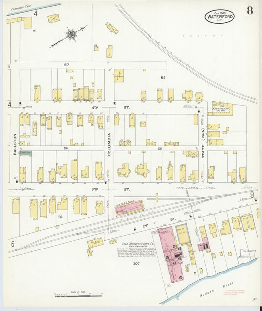 Sanborn Fire Insurance Map from Waterford, Saratoga County, New York (1909), Sheet #0008 - Historic Sanborn Fire Insurance Map Print, vintage old map wall art, antique decor, genealogy gift, New York New York map