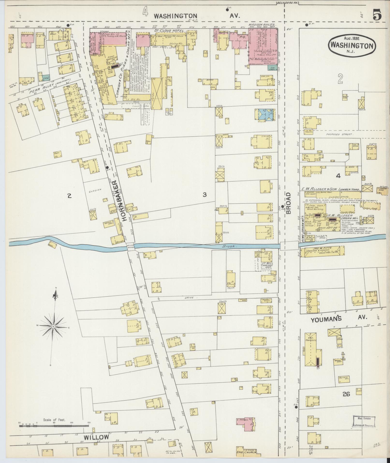 Sanborn Fire Insurance Map from Washington, Warren County, New Jersey (1892), Sheet #0005 - Historic Sanborn Fire Insurance Map Print, vintage old map wall art, antique decor, genealogy gift, Washington Washington map