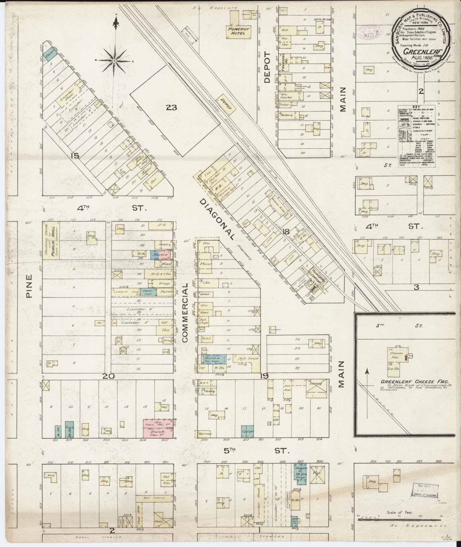 Sanborn Fire Insurance Map from Greenleaf, Washington County, Kansas (1886), Sheet #0001 - Historic Sanborn Fire Insurance Map Print, vintage old map wall art, antique decor, genealogy gift, Kansas Kansas map