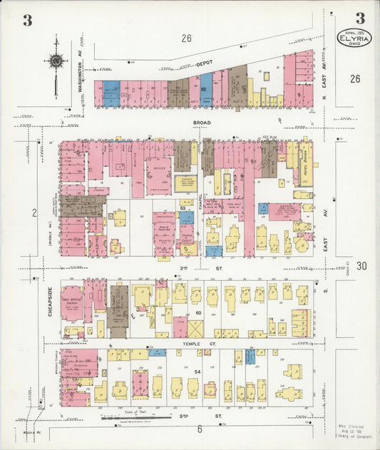 Sanborn Fire Insurance Map from Elyria, Lorain County, Ohio (1925), Sheet #0003 - Historic Sanborn Fire Insurance Map Print, vintage old map wall art, antique decor, genealogy gift, Ohio Ohio map