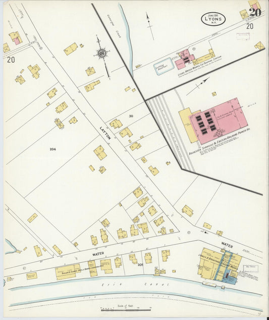 Sanborn Fire Insurance Map from Lyons, Wayne County, New York (1911), Sheet #0020 - Historic Sanborn Fire Insurance Map Print, vintage old map wall art, antique decor, genealogy gift, New York New York map