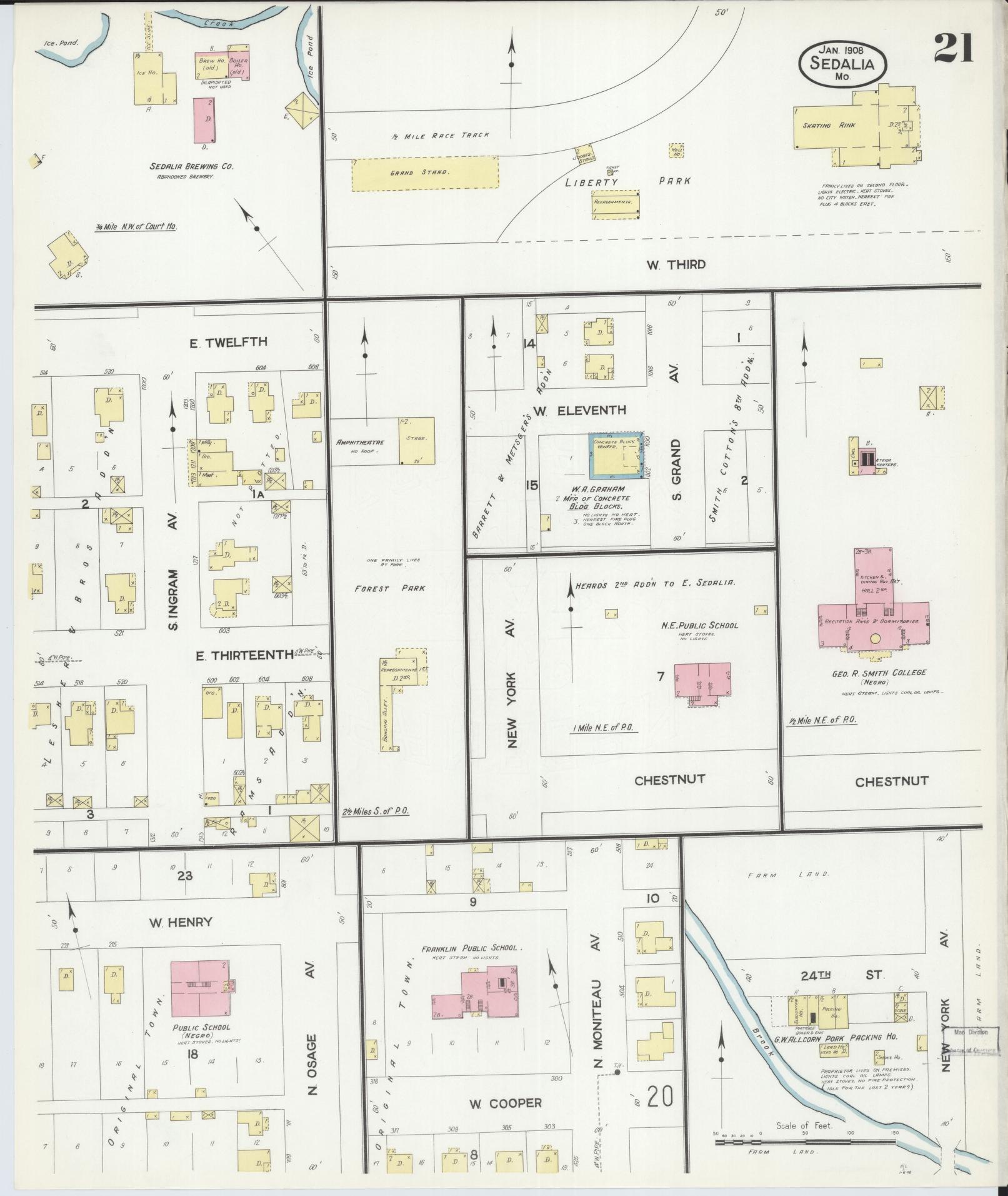 Sanborn Fire Insurance Map from Sedalia, Pettis County, Missouri (1908), Sheet #0021 - Complete Map Set gallery image, historic Sanborn map, vintage wall art, Missouri Missouri