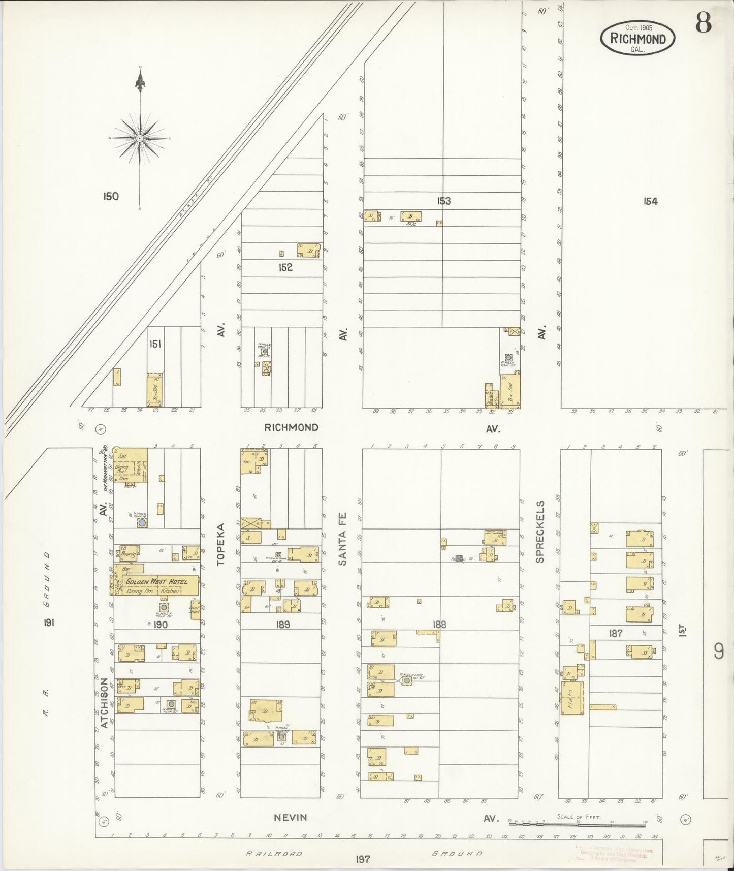 Sanborn Fire Insurance Map from Richmond, Contra Costa County, California (1905), Sheet #0008 - Complete Map Set gallery image, historic Sanborn map, vintage wall art, California California