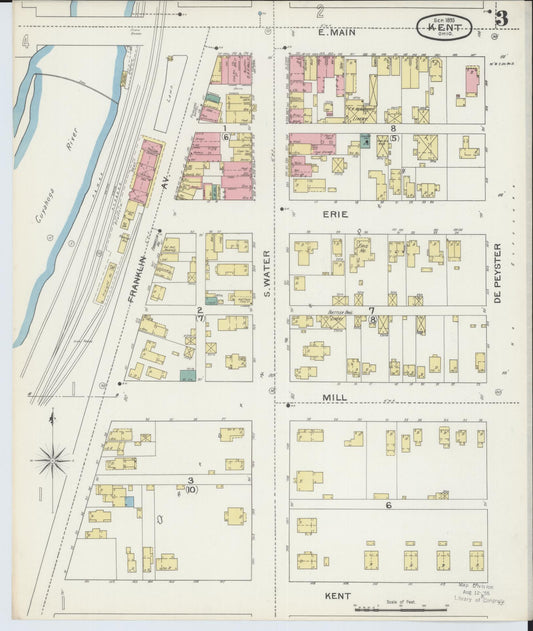 Sanborn Fire Insurance Map from Kent, Portage County, Ohio (1893), Sheet #0003 - Historic Sanborn Fire Insurance Map Print, vintage old map wall art, antique decor, genealogy gift, Ohio Ohio map