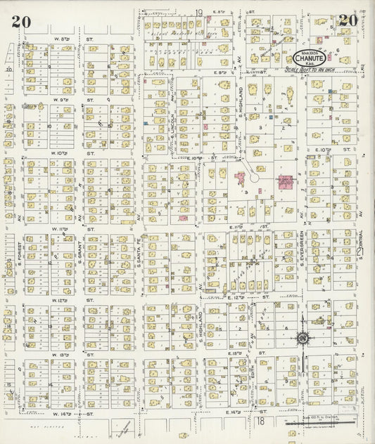 Sanborn Fire Insurance Map from Chanute, Neosho County, Kansas (1924), Sheet #0020 - Historic Sanborn Fire Insurance Map Print, vintage old map wall art, antique decor, genealogy gift, Kansas Kansas map