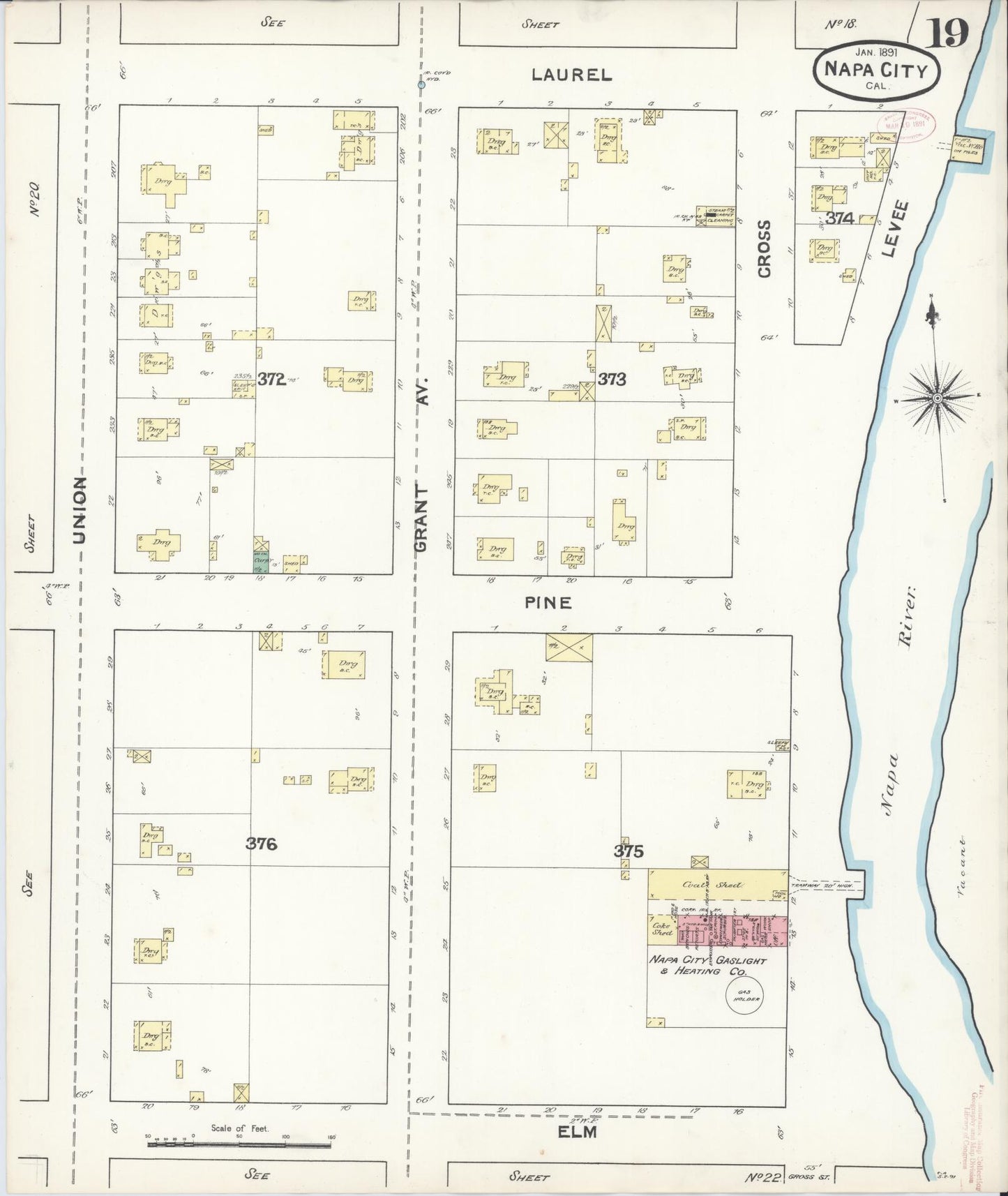 Sanborn Fire Insurance Map from Napa, Napa County, California (1891), Sheet #0019 - Complete Map Set gallery image, historic Sanborn map, vintage wall art, California California