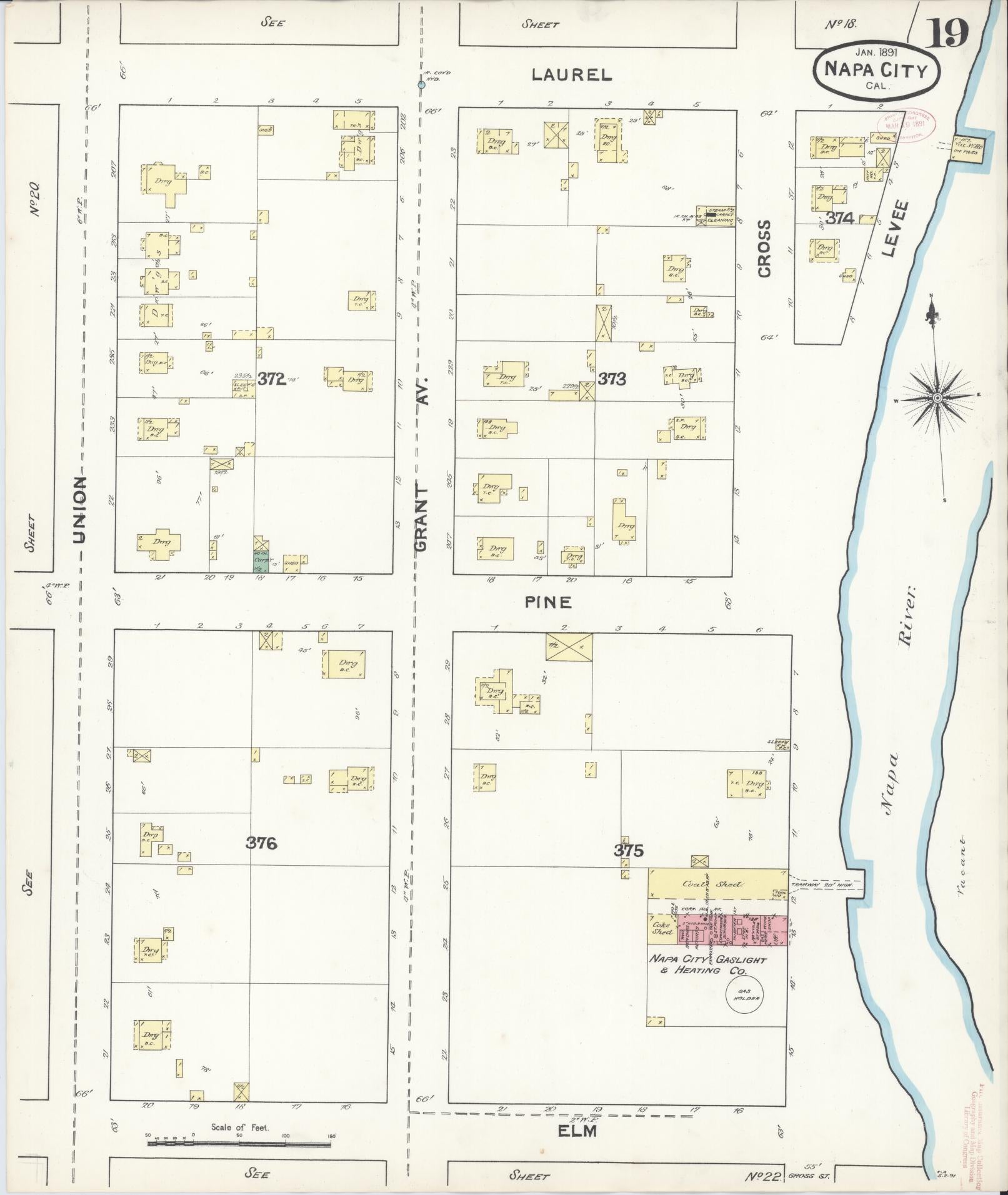 Sanborn Fire Insurance Map from Napa, Napa County, California (1891), Sheet #0019 - Complete Map Set gallery image, historic Sanborn map, vintage wall art, California California
