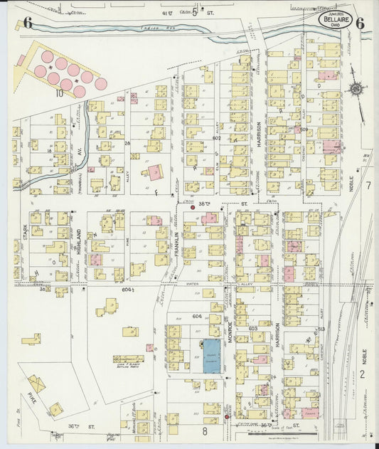 Sanborn Fire Insurance Map from Bellaire, Belmont County, Ohio (1924), Sheet #0006 - Historic Sanborn Fire Insurance Map Print, vintage old map wall art, antique decor, genealogy gift, Ohio Ohio map