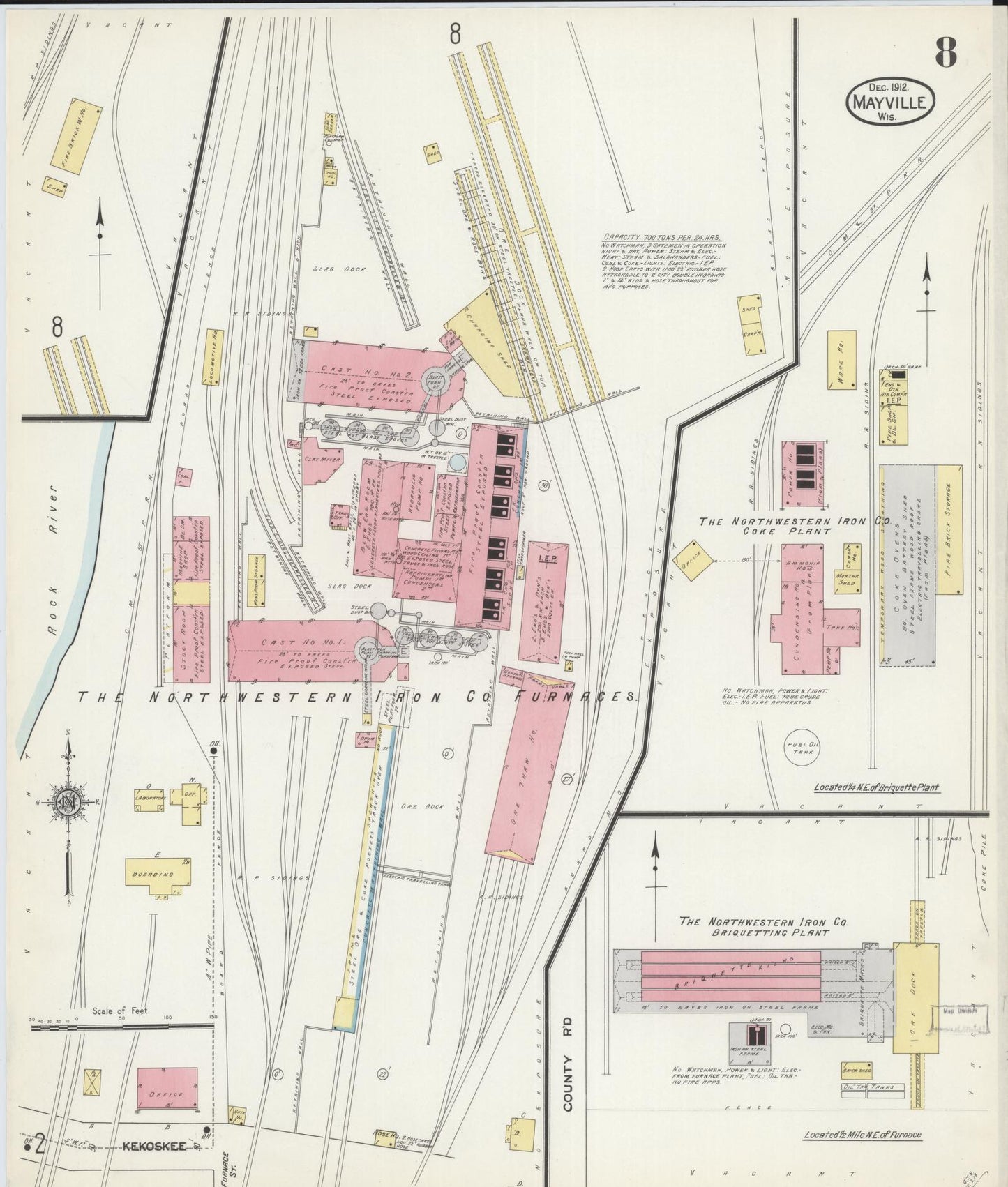 Sanborn Fire Insurance Map from Mayville, Dodge County, Wisconsin (1912), Sheet #0008 - Historic Sanborn Fire Insurance Map Print, vintage old map wall art, antique decor, genealogy gift, Wisconsin Wisconsin map