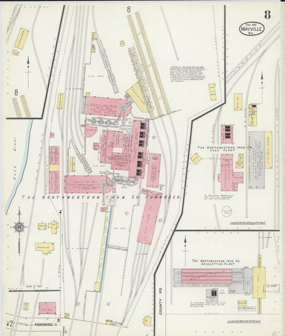 Sanborn Fire Insurance Map from Mayville, Dodge County, Wisconsin (1912), Sheet #0008 - Historic Sanborn Fire Insurance Map Print, vintage old map wall art, antique decor, genealogy gift, Wisconsin Wisconsin map
