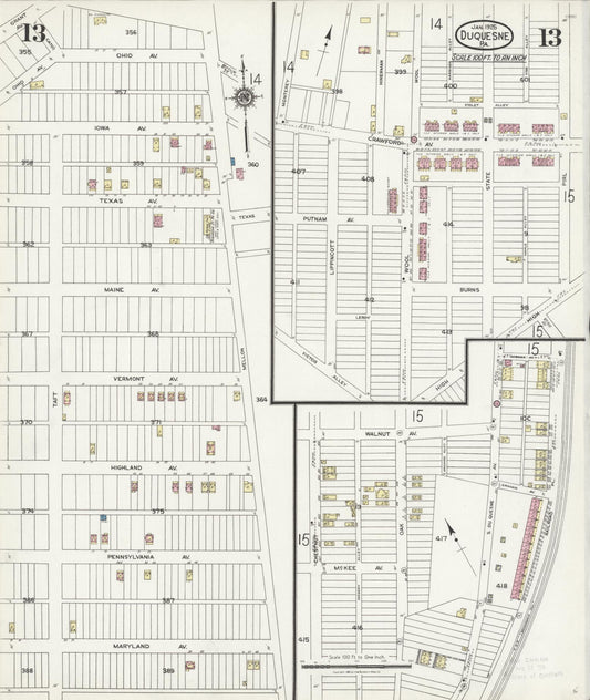 Sanborn Fire Insurance Map from Duquesne, Allegheny County, Pennsylvania (1925), Sheet #0013 - Historic Sanborn Fire Insurance Map Print, vintage old map wall art, antique decor, genealogy gift, Pennsylvania Pennsylvania map