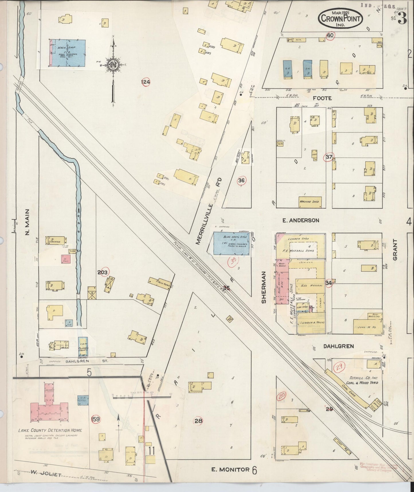 Sanborn Fire Insurance Map from Crown Point, Lake County, Indiana (1948), Sheet #0003 - Historic Sanborn Fire Insurance Map Print, vintage old map wall art, antique decor, genealogy gift, Indiana Indiana map