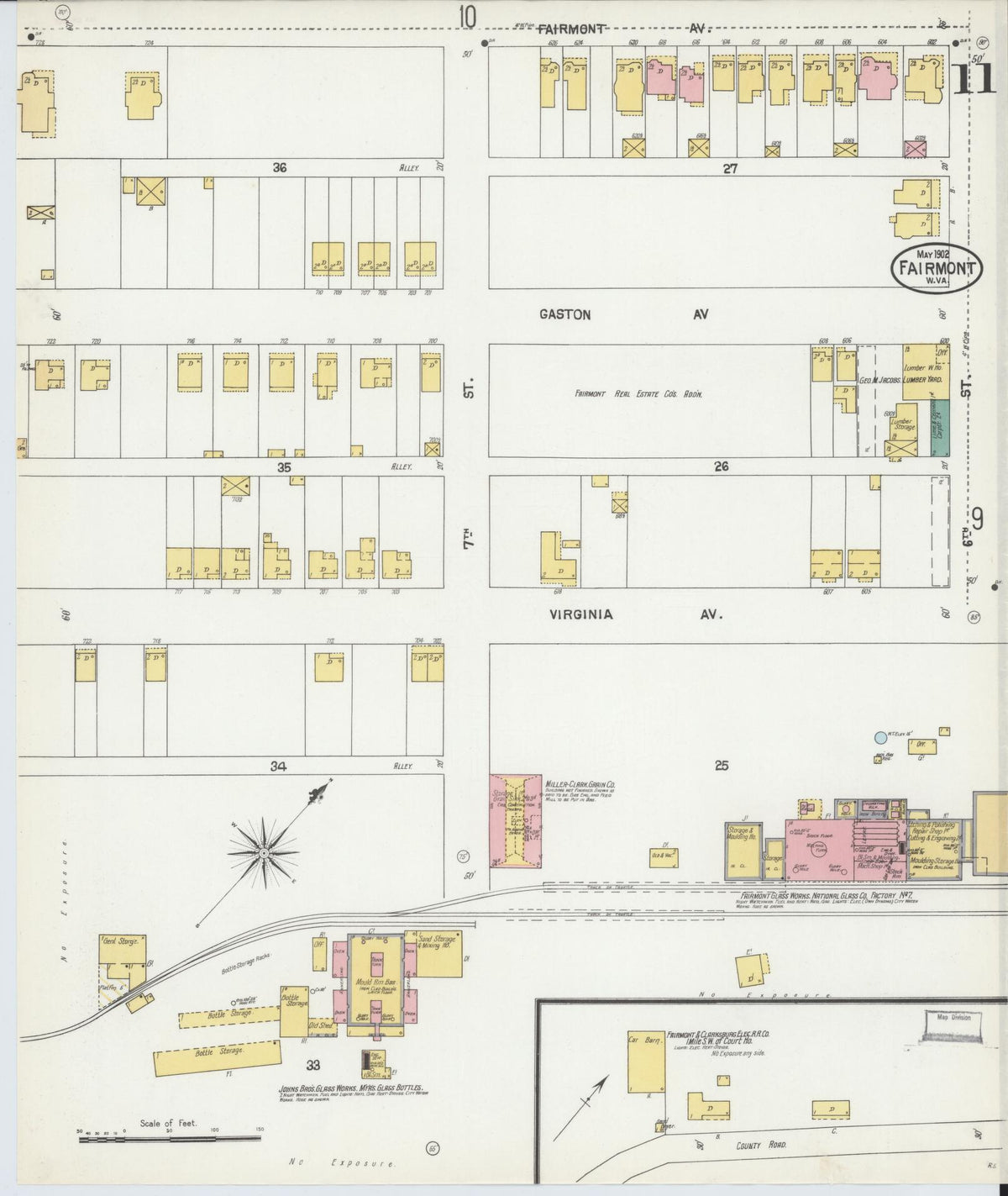 Sanborn Fire Insurance Map from Fairmont, Marion County, West Virginia (1902), Sheet #0011 - Complete Map Set gallery image, historic Sanborn map, vintage wall art, West Virginia West Virginia