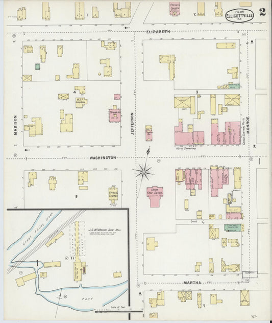 Sanborn Fire Insurance Map from Ellicottville, Cattaraugus County, New York (1897), Sheet #0002 - Historic Sanborn Fire Insurance Map Print, vintage old map wall art, antique decor, genealogy gift, New York New York map