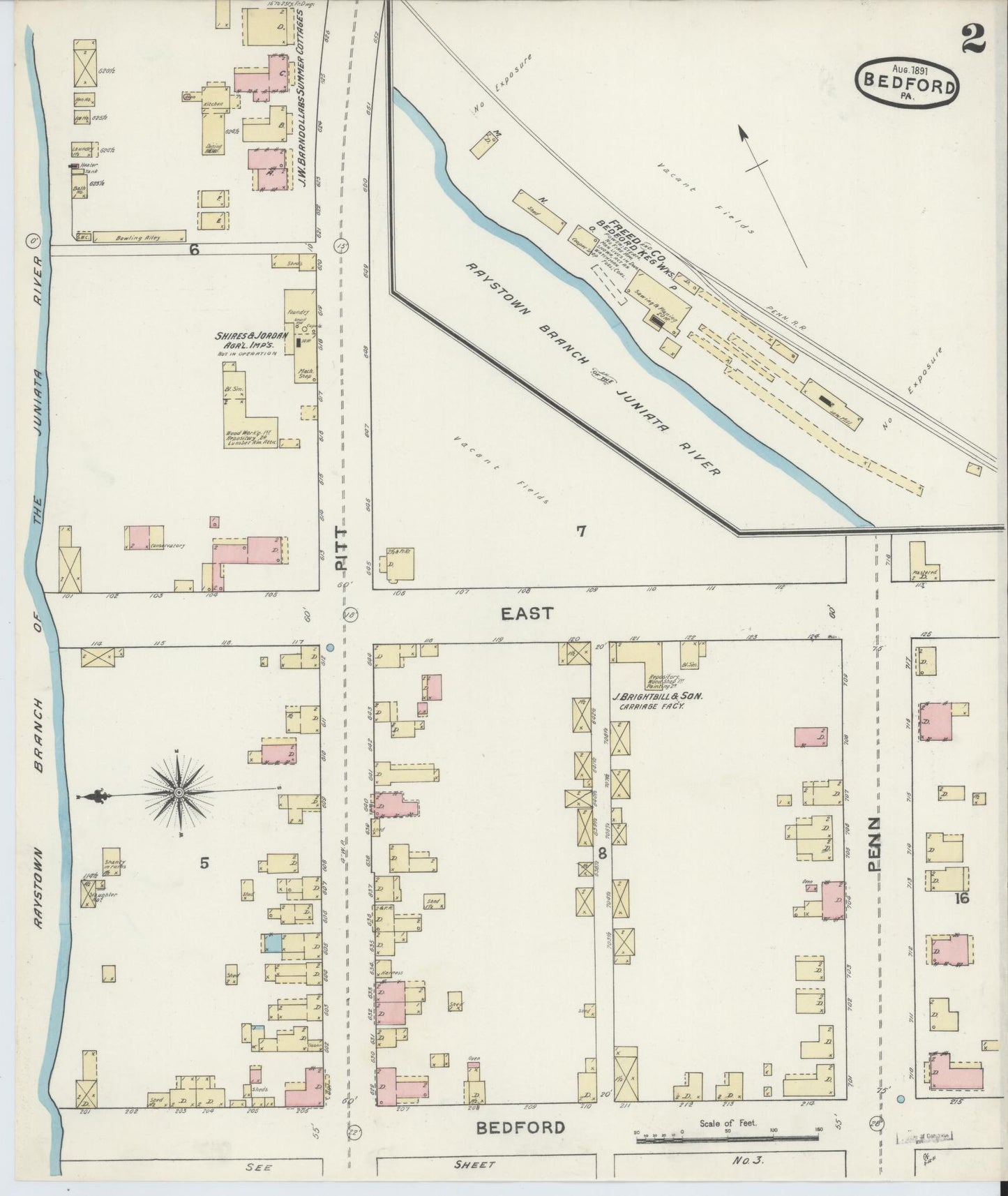 Sanborn Fire Insurance Map from Bedford, Bedford County, Pennsylvania (1891), Sheet #0002 - Historic Sanborn Fire Insurance Map Print, vintage old map wall art, antique decor, genealogy gift, Pennsylvania Pennsylvania map