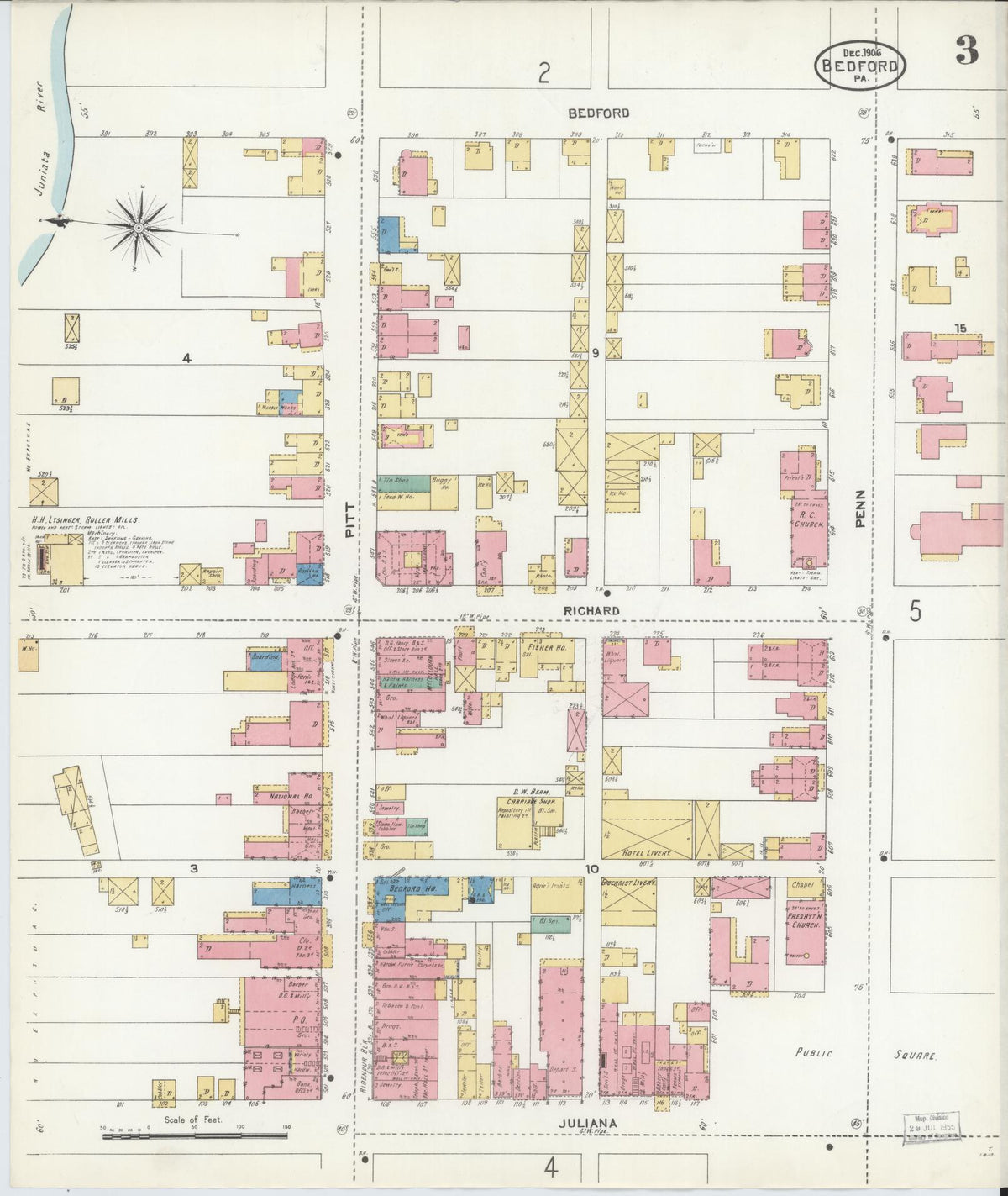 Sanborn Fire Insurance Map from Bedford, Bedford County, Pennsylvania (1906), Sheet #0003 - Complete Map Set gallery image, historic Sanborn map, vintage wall art, Pennsylvania Pennsylvania