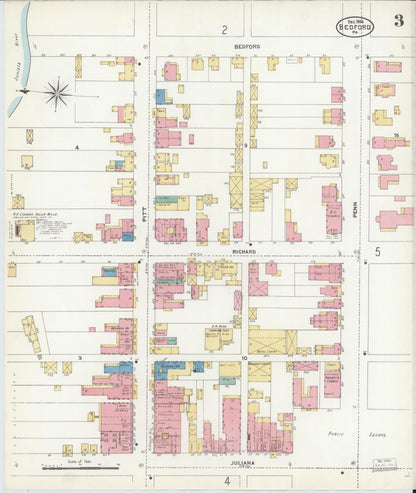 Sanborn Fire Insurance Map from Bedford, Bedford County, Pennsylvania (1906), Sheet #0003 - Complete Map Set gallery image, historic Sanborn map, vintage wall art, Pennsylvania Pennsylvania